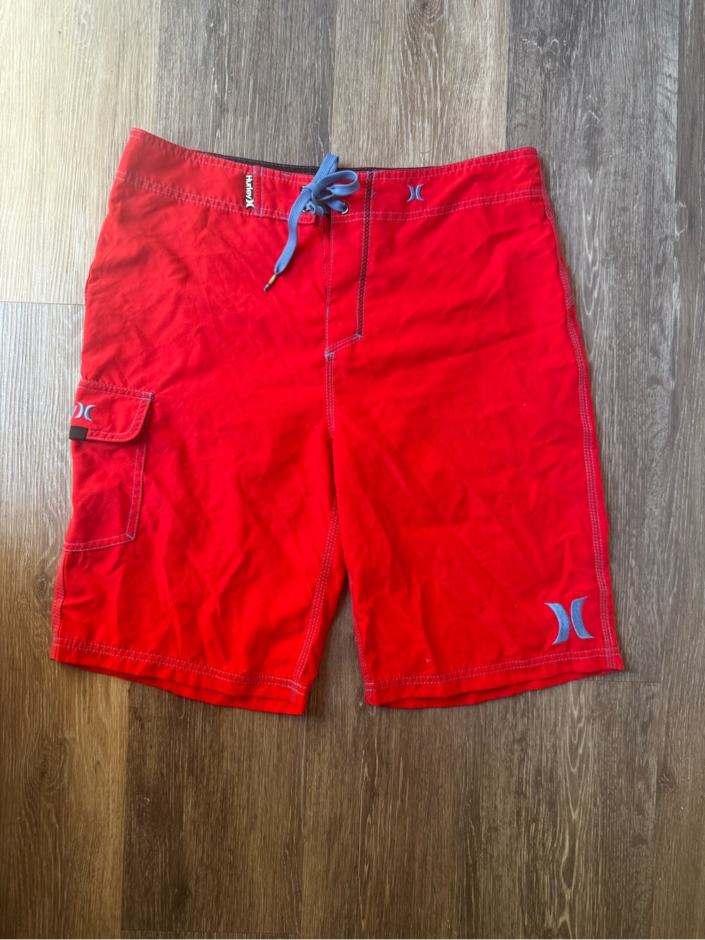 Hurley Red Boardshorts with Blue Accents waist size 31